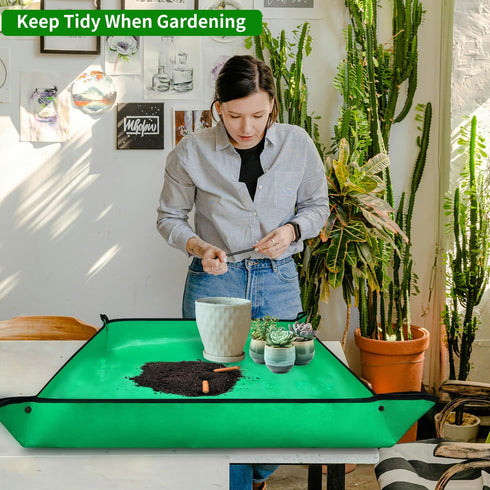 JJGoo Repotting Mat for Indoor Plant Transplanting, 39.5" X 39.5" Large Potting Mat Portable Gardening Mat Soil Mat, Thickened PE Waterproof Succu...