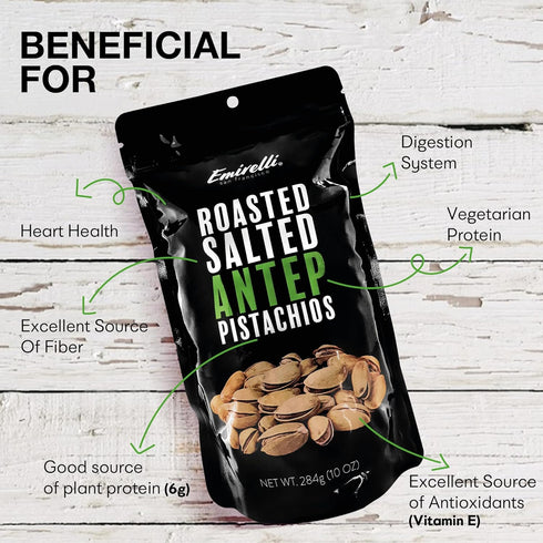 Emirelli Turkish Antep Pistachios in Shell, Roasted and Salted Intense Nuts, Non GMO Gluten Free Natural Vegan Healthy Snacks, Shelled Pistachios ...