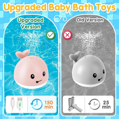2024 Upgraded Baby Bath Toys, Girls Water Table Pool Toys Light Up Bath Toys for Kids Ages 1-3 Babies 6-12-18 Months, Pink Whale Sprinkler Spray B...