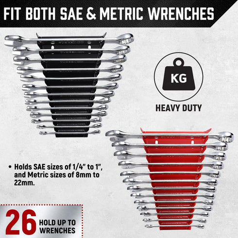 ALOANES 26-Slot Metal Wrench Organizer, Heavy Duty Hanging Wrench Organizer Tray for Tool Box&Wall, Fit SAE & Metric Wrench Storage, 2 Pack Wrench...