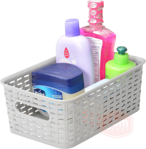 YBM Home Small Plastic Rattan Storage Box Basket Organizer - Gray - 1 Pack...
