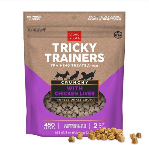 Cloud Star Tricky Trainers Crunchy Dog Training Treats 8 oz Pouch, Chicken Liver Flavor, Low Calorie Behavior Aid with 450 treats...