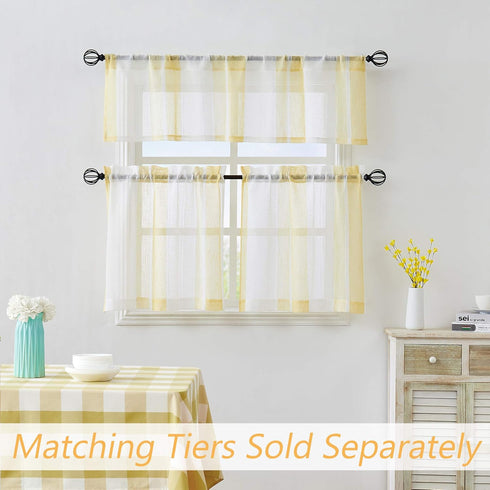 Central Park Yellow and White Kitchen Window Curtain Valance Stripe Sheer Boucle Linen Window Curtain, Living Room Decorative Rod Pocket (54" W x ...