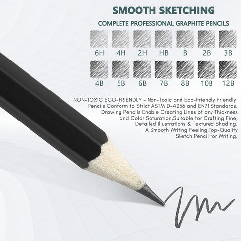 Drawing Pencils Set of 14 (B - 12B) Sketching Pencils for Drawing, Shading & Doodling | Professional Sketch Pencils Graphite Grades for Artists & ...