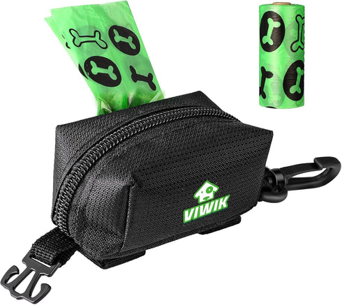 Dog Poop Bag Holder for Leash, Dog Waste Bag Dispenser with 1 Roll of Pet Trash Bags and Carabiner Clip, Soft Portable Doggie Poop Bag Dispenser w...