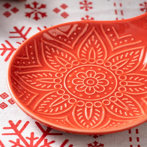 Ceramic Spoon Rest, 7.48 Inches Spoon Holder for Kitchen Counter, Kitchen Accessories, Dishwasher Safe, Red...