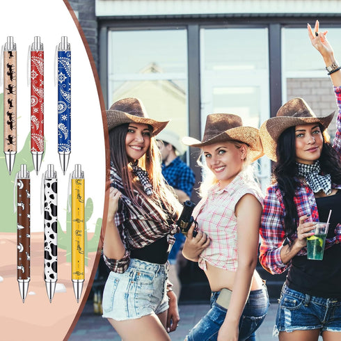 24 Pcs Western Theme Pens Bulk Cow Print Ballpoint Pens Cowboy Pens Western Cowboy Party Favors Black Retractable Gel Pens School Office Supplies ...