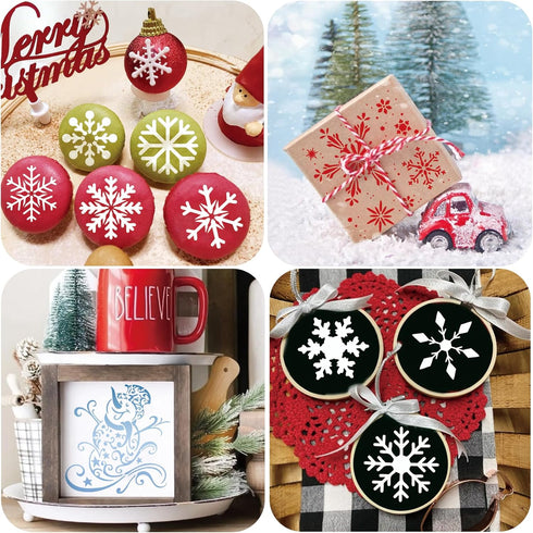 20 Pieces Christmas Snowflake Stencil Reusable Stencils Plastic Let it Snow Holiday Stencils for Window Glass DIY Crafts Wall Doormat Wood (20 Sno...