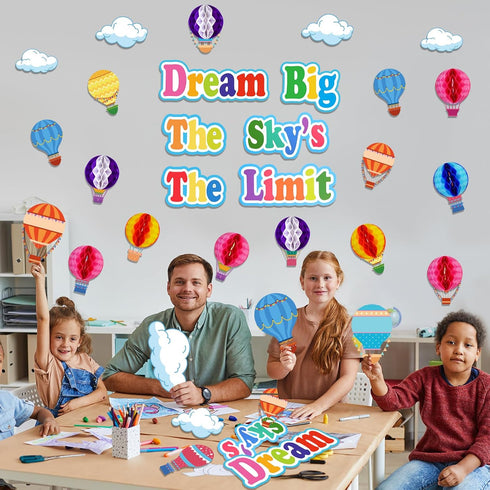 TaoBary 84 Pcs 3D Hot Air Balloon Honeycomb Bulletin Board Set Caterpillars Balloon Bulletin Board Cutouts Honeycomb Apple Popcorn Classroom Bulle...