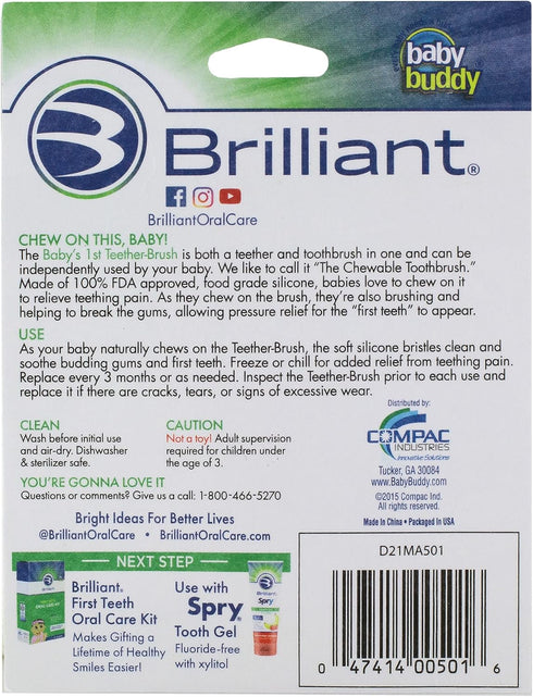 Brilliant Oral Care Baby’s First Toothbrush, Smooth Silicone Bristles Gently Clean Tender Teeth and Gums, for Ages 4+ Months, Pink, 1 Pack...
