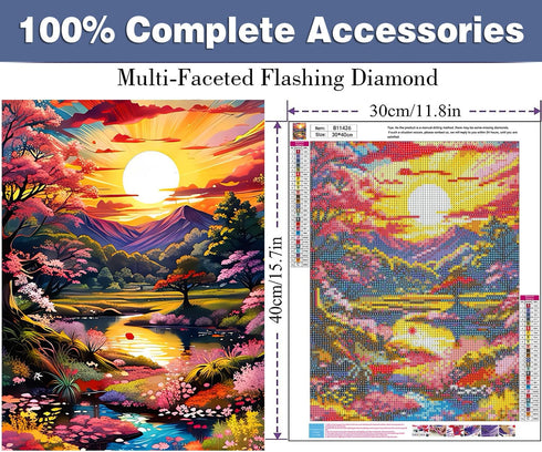 Benjenes Nature Landscape Diamond Painting Kits for Adults Forest Sunset Diamond Art Kits 5d Round Diamond Full Drill Diamond Arts DIY Gem Art Cra...