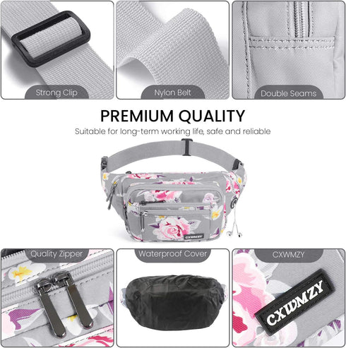 Fanny Packs For Women & Men Waist Pack Hip Bum Bag with Multi-Pockets Large Capacity Waterproof , for Disney Traveling Casual Cycling Running Hiki...