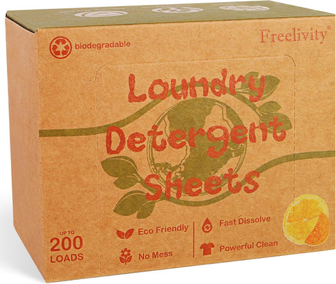 Laundry Detergent Sheets, 200 Sheets Lemon Orange Scent - Eco-Friendly Plastic-Free Hypoallergenic LiquidLess Clothes Washing Detergent Sheets for...