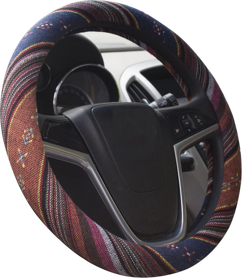 Large Ethnic Style Coarse Flax Cloth Automotive Steering Wheel Cover Anti Slip and Sweat Absorption Auto Car Wrap Cover (15.25''-16'', F)...