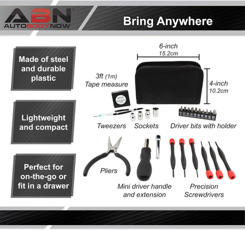 ABN 25-Piece Tri-Fold Mini Tool Set for Dorm, Travel, Office, Home Tool Kit with Case - Basic Tool Set for Home Repairs...