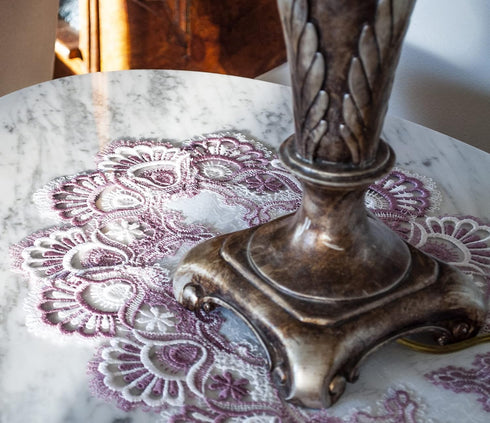 White Mauve Rose Jacquard Lace Doily, Placemats, Dresser Scarf, Table Runner (14Wx21L Set of 2)...