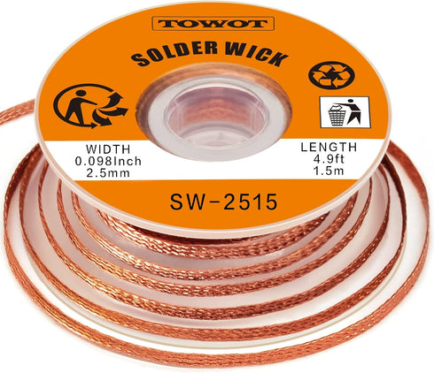 TOWOT Solder Wick Braid with Flux No-Clean Electronic, Desoldering Wick Braid Remover.Desolder Soldering 2.5mm W 0.10'' L 5'...