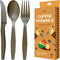 EQUO Coffee Disposable Utensil Set (Pack of 30 Forks, Spoons, Knives - 10 each) - Plastic-free, Home-compostable, Heat-safe utensils for Parties, ...