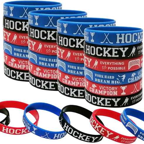 Oringaga 24PCS Hockey Party Motivational Rubber Bracelets, Sports/Hockey Baby Shower Birthday Party Supplies Decorations Gifts Prize Goodie Bag Fa...