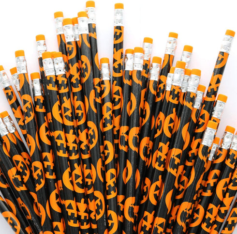 GiftExpress 48-Pack Halloween Pumpkin Pencils with Eraser, Halloween Treats for Kids, Classroom Prize, School Stationery, Halloween Décor, Jack O ...