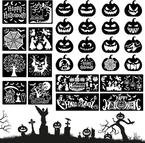 28 pcs Halloween Stencils, lyfLux Painting Stencils Suit, Pumpkin Carving Stencils, for Halloween Decoration, Bars, Haunted Houses, Walls, Murals,...