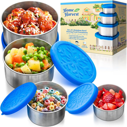 Stainless Steel Lunch Box With Lids - Metal Snack Containers For Lunch Box 4 Pack...