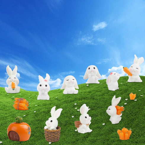 CCINEE 14PCS Rabbit Fairy Garden Accessories Rabbit Miniature Figurines Carrot Fairy Garden Mini DIY Ornament Micro Landscape Decorations for East...