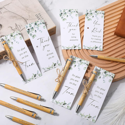 Yeaqee 49 Pcs Thank You Gifts Set Includes Inspirational Bamboo Pen Motivational Quote Card Twine Employee Appreciation Gift for Coworker School T...