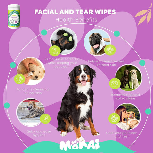 MOKAI Face and Eye Wipes for Dogs and Cats | Soft Fragrance-Free Formula Dog Face Wipes and Dog Eye Wipes Great for Cleansing Wrinkles Removing Sa...