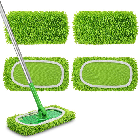 Set of 4 Reusable Microfiber Mop Pads Compatible with Swiffer Sweeper, Dry Sweeping Cloths, Washable Wet Mopping Cloth Refills for Floor Cleaning ...