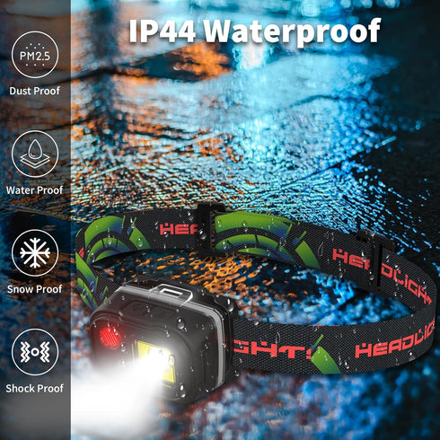Headlamp LED Rechargeable with Red Light, Lightweight Camping Headlamps for Adult & Kids with Motion Sensor, IP65 Waterproof 3 Light Souces Headla...