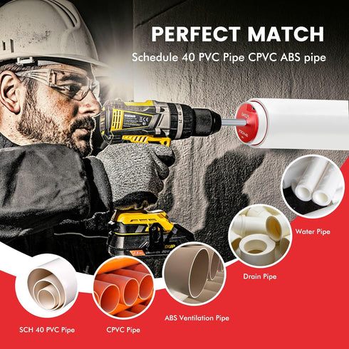 PVC Fitting Saver with 1-½-Inch Head Aluminum, PVC Pipe Reamer, PVC Socket Saver with 3/8" Hex Shaft, For Water Lines, Drain Lines, Vent Lines...