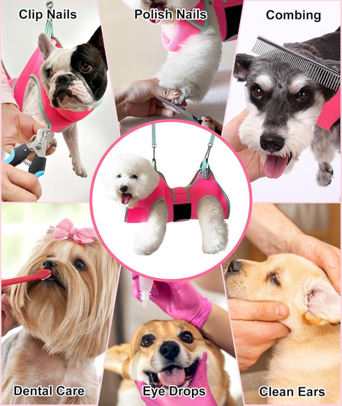 Dog Grooming Hammock,2024 New Barbie Pink Small Dog Hammock for Nail Trim,Dog Hanging Harness for Claw Care,Dog Grooming Sling Holder with Thick F...