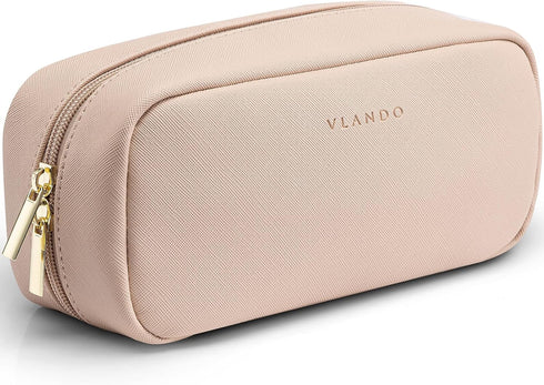 Vlando Small Makeup Pouch,Travel Makeup Bag PU Leather Wide-open Makeup Pouch for Purse Makeup Brush Holder-Milk Tea...