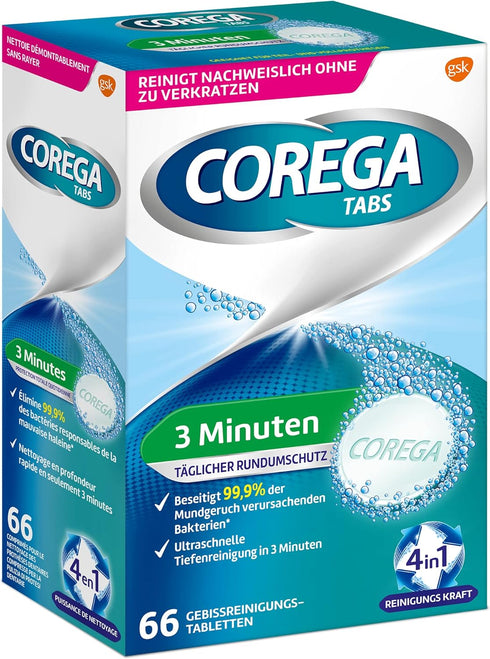 Corega Rapid Denture/Third Teeth Cleaning Sticks, 1x66 Teething Cleaning Tablets - Cleaning in 3 Minutes...