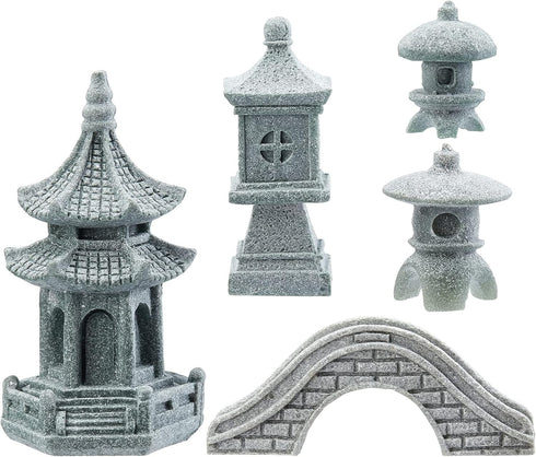 SUPERFIDINGS 5 Styles Pagoda Lantern Garden Statue Japanese Pagoda Lamp Lantern Stone Footbridge Figurines for Landscape Balcony Garden Patio Porc...