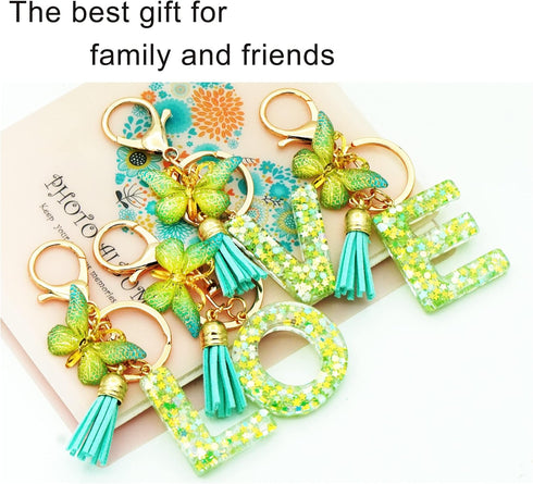Initial Letter Keychain for Women Gift for Young Teenage Girl Gifts for Christmas to Mom Daughter green tassel...