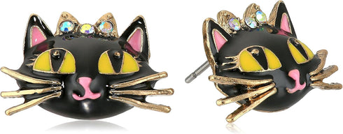 Betsey Johnson Cat Stud Earrings Pink Stud Earrings...