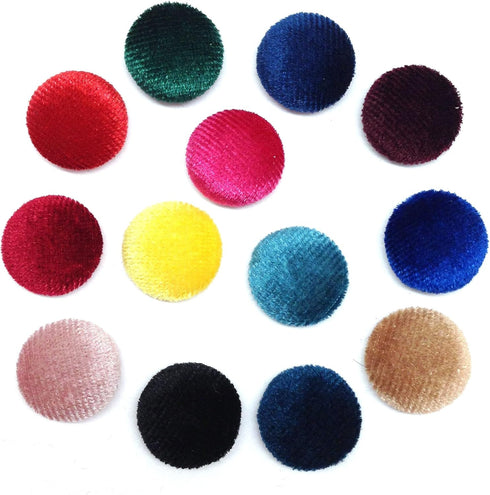 PEPPERLONELY 50PC 15mm Velvet Fabric Cloth Covered Flat Back Round Buttons, 5/8 Inch Royal Blue...