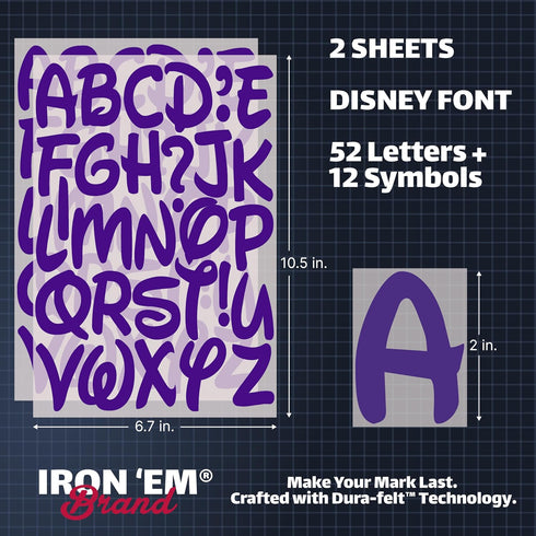 IRON 'EM Purple Iron On Letters for Fabric, Clothing, Custom Tshirt, DIY Craft for Kids, Adults, and Toddlers 2" Felt Letters for Fabric, Heat Tra...