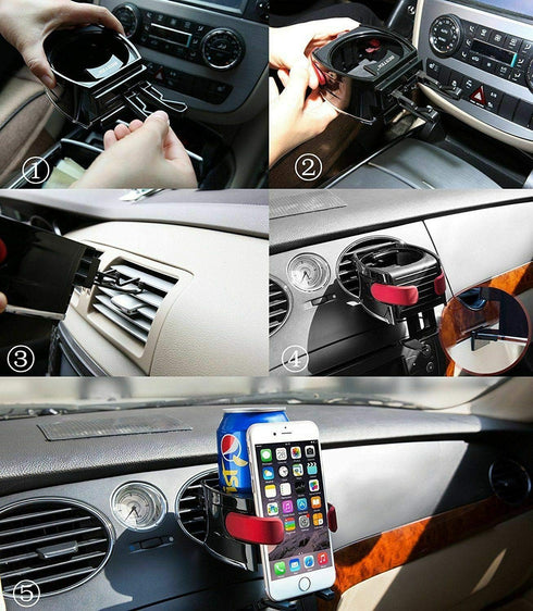 2 in 1 Drinks Holder Universal Car Phone Mount Air Vent Bottle Cup Water Smart...
