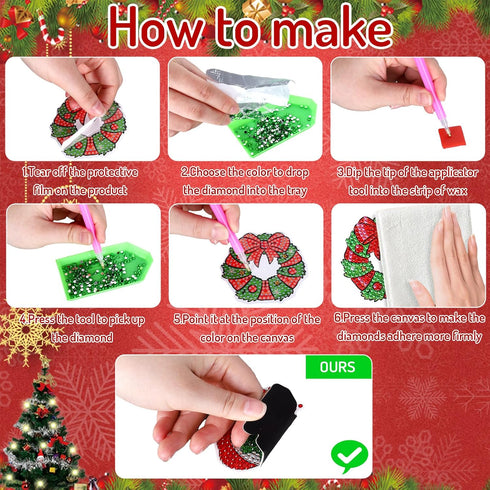 Whaline 20Pcs Christmas Diamond Drawing Refrigerator Magnets DIY Xmas Rhinestone Painting Full Drill Painting Magnetic Stickers Diamond Art Kits f...