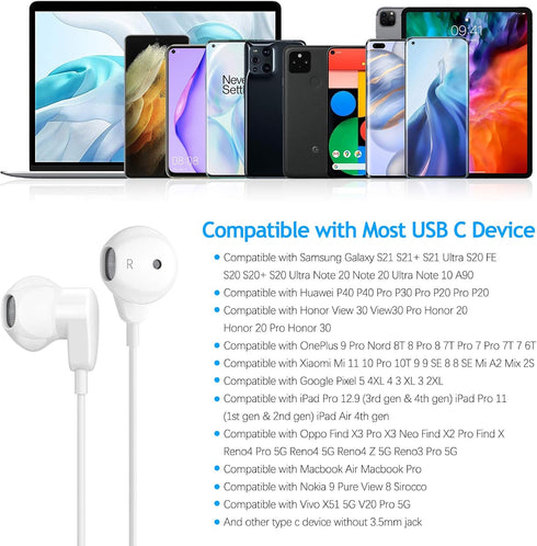 USB C Headphones for Galaxy S24 S23 S22 A54 A53 Z Fold 5 6, USB Type C Earphones with Microphone Android Wired Earbuds DAC Noise Canceling Headset...
