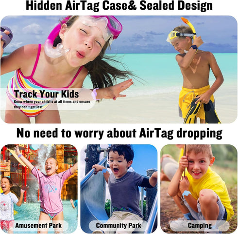 2 Pack Kids Waterproof AirTag Bracelet, Silicone Case Compatible with Apple AirTag Holder, Hidden Wristband Case for Air Tag GPS Tracker Band for ...