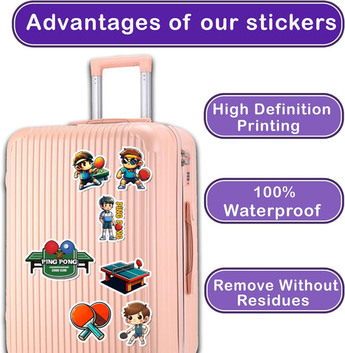 Pack 50 PCS Ping Pong Table Tennis Sticker Outdoors Theme Waterproof Vinyl Decals Items for Teens Adults Sports Lovers Decor Water Bottles Phone C...