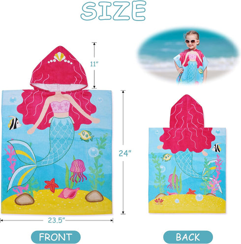 Catalonia Mermaid Hooded Bath Towel for Girl 2-6 Years Old,100% Cotton Swim Poncho Towel, Sand Proof Beach Pool Towel for Child Kids Toddler...