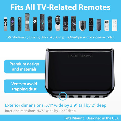 TotalMount Universal Remote Control Holder – Attaches to Wall or Back of TV – Compatible with All TV Remotes (Premium Black, Large Two Pack)...