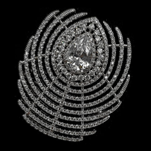Stunning Stylish Clear Pear Stone Accent Peacock Feather Art Deco Brooch Pin Creative Accessory...