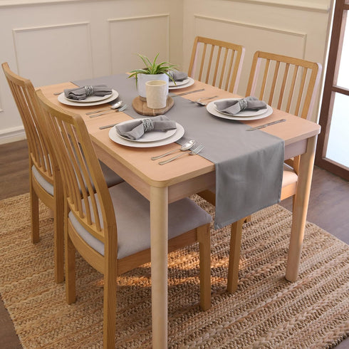 Encasa XO Table Runner 13x104 in Long | Cotton Canvas Fabric | Grey Solid Color | Machine Washable & Durable...