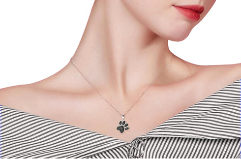 925 Sterling Silver Cubic Zirconia Animal Kitten Cat Paw Print Dolphin Pendant Necklace 17" / 18" Chain (Paw Print)...